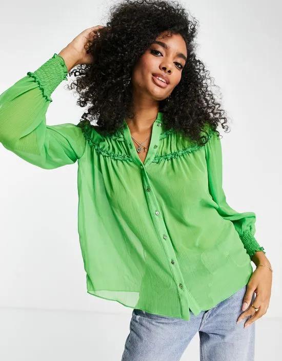 volume sleeve ruffle shirt in bright green