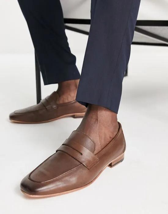 Walk London Capri Penny loafers in nappa brown leather