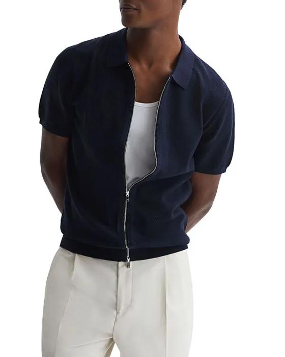 Walton Cotton Blend Slim Fit Full Zip Polo Shirt 