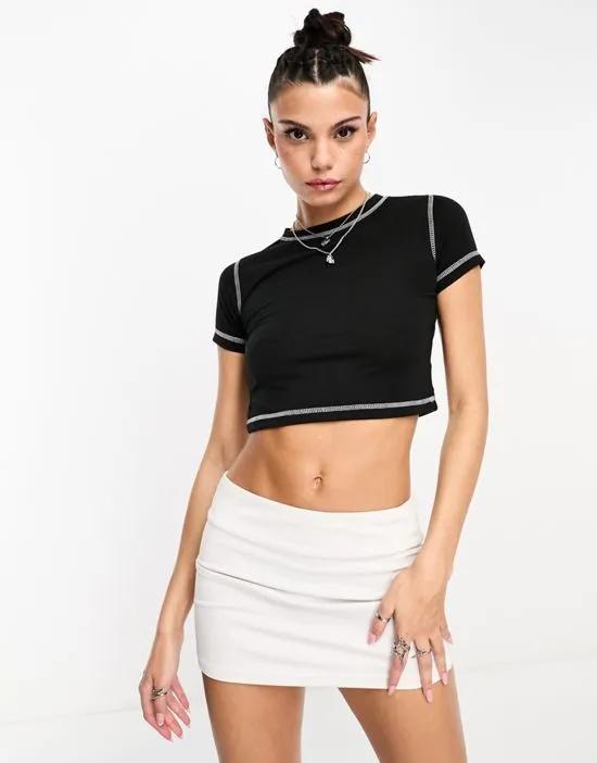 washed black crop t-shirt with contrast stitch