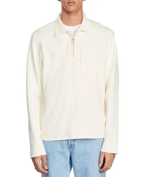 Washed Cotton Long Sleeve Zip Polo Shirt
