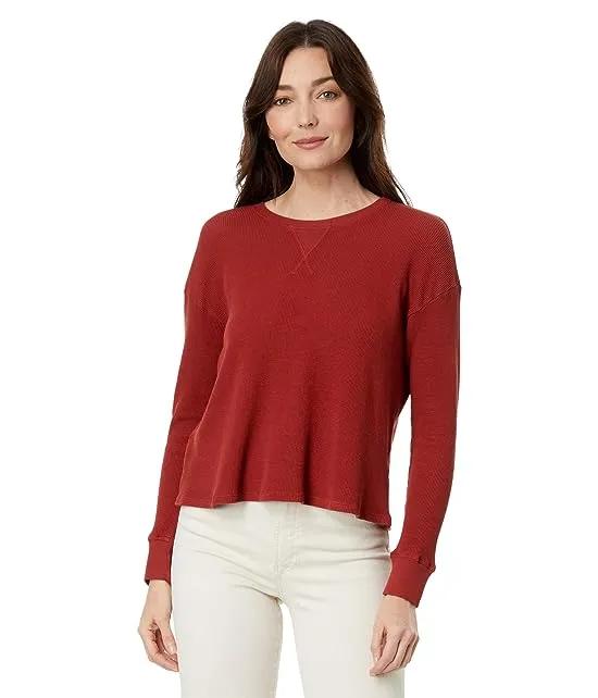 Washed Cotton Modal Thermal Long Sleeve Boxy Crop Sweatshirt
