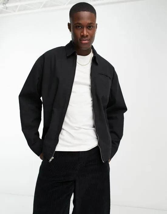 washed harrington jacket with cord collar in black