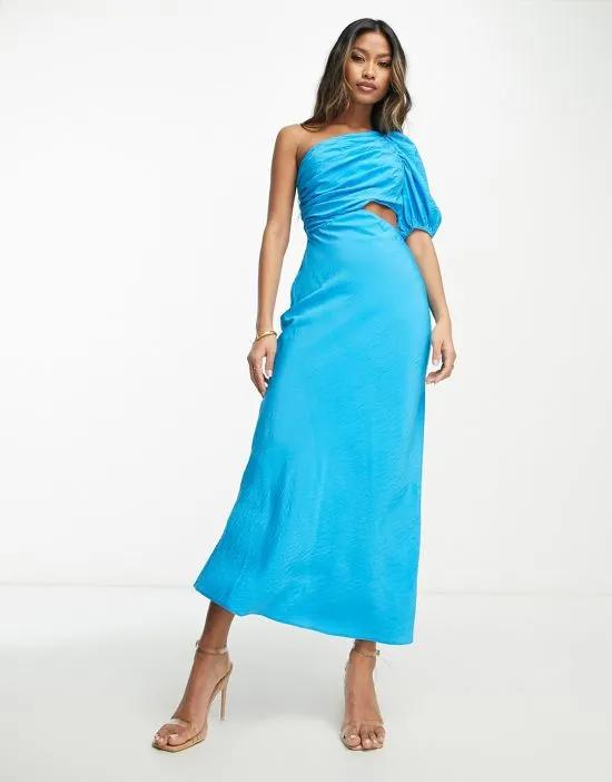 washed one shoulder maxi dress with cut out side waist detail in turquoise