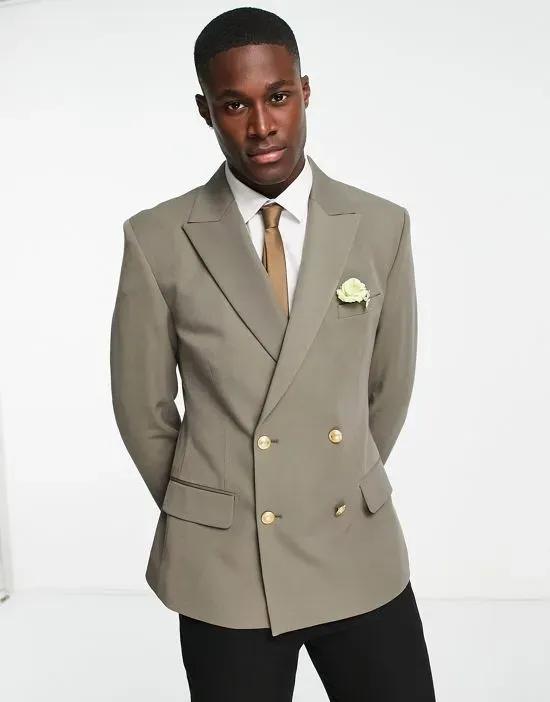 wedding skinny blazer with gold buttons in olive