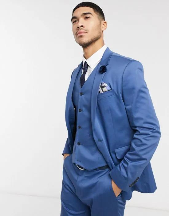 wedding skinny suit jacket in blue stretch cotton