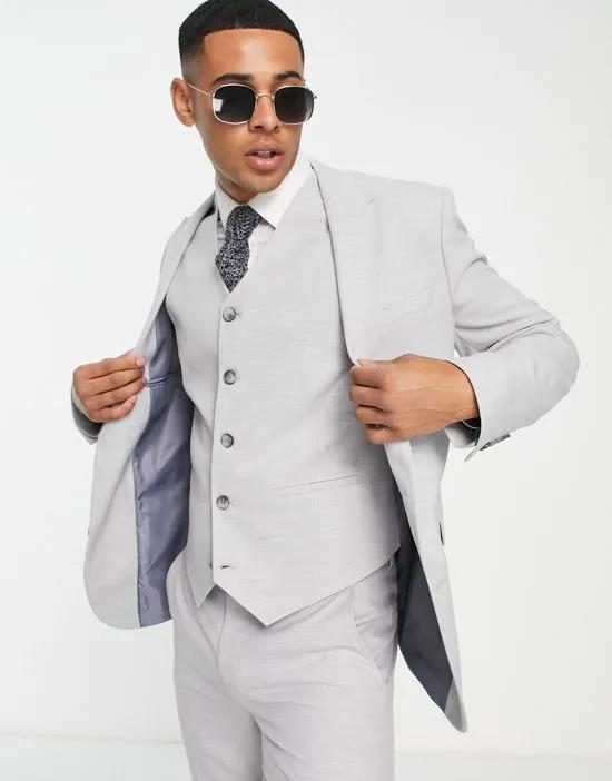 wedding skinny suit jacket in ice grey micro texture