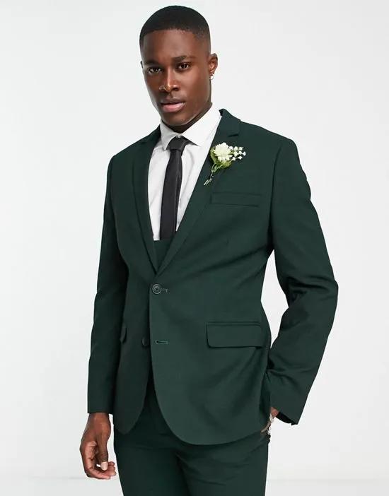 wedding skinny suit jacket in micro texture in forest green