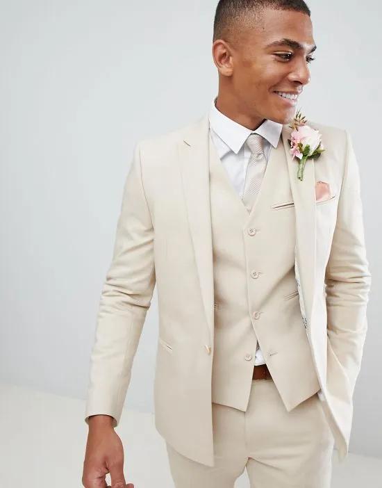 wedding skinny suit jacket with square hem in stone