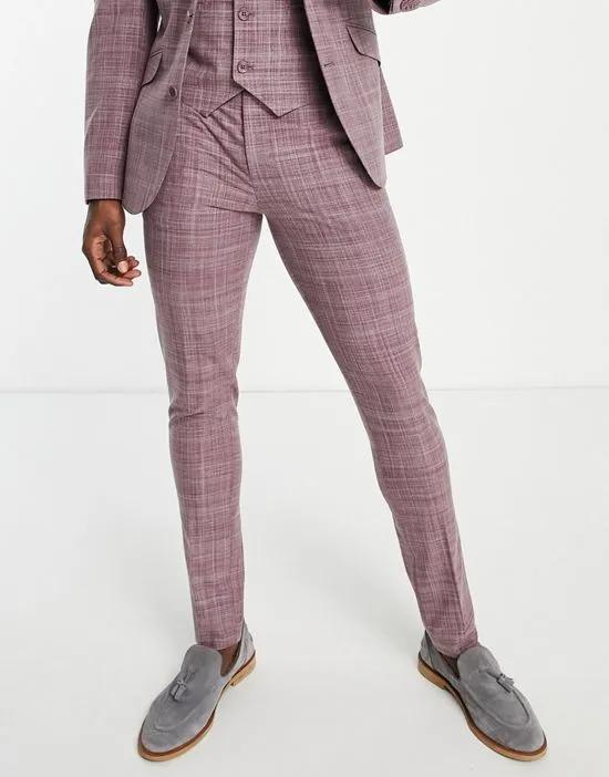 wedding skinny suit pants in burgundy crosshatch