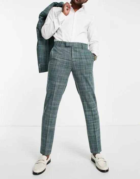 wedding slim suit pant in forest green crosshatch