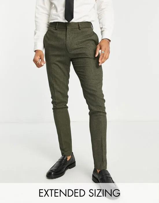 wedding slim suit pants in forest green micro texture