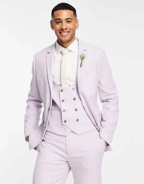 wedding super skinny suit jacket in lavender frost micro texture