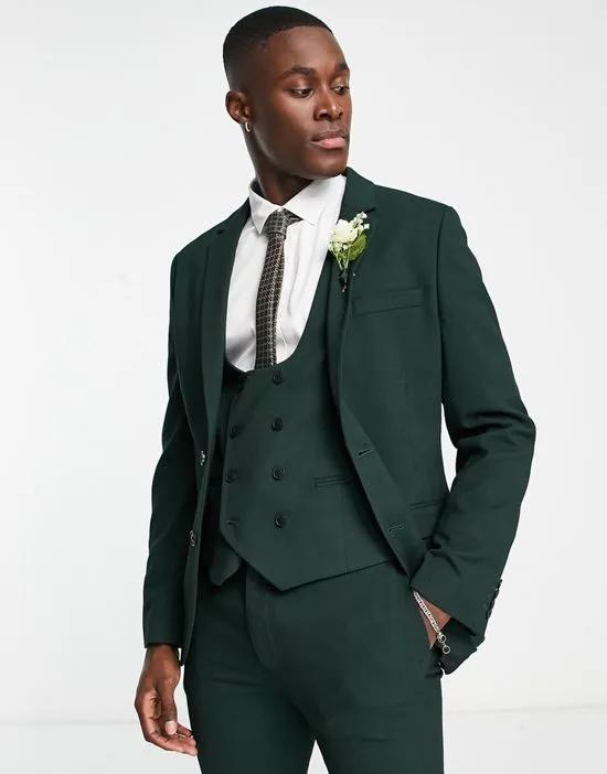 wedding super skinny suit jacket in micro texture in forest green