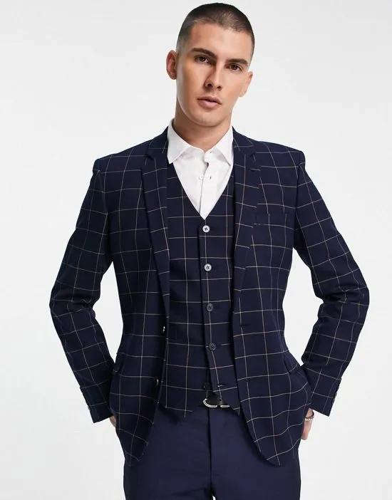 wedding super skinny suit jacket with window check in navy