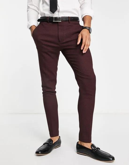 Wedding super skinny suit pants in birdseye texture in red and navy
