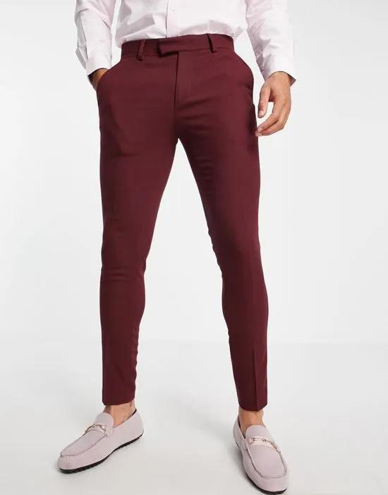 wedding super skinny suit pants in burgundy micro texture
