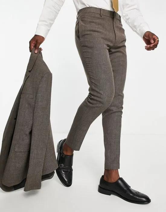 Wedding super skinny suit pants in micro texture in brown