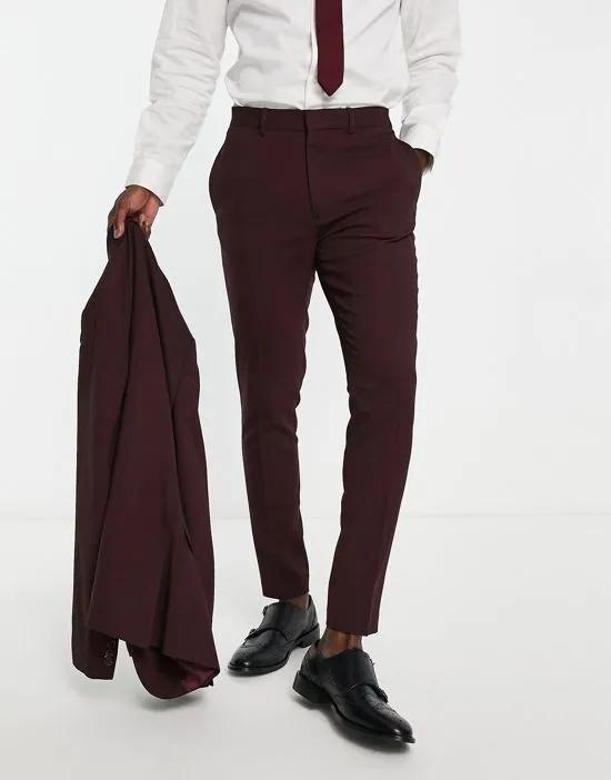 Wedding super skinny suit pants in micro texture in burgundy