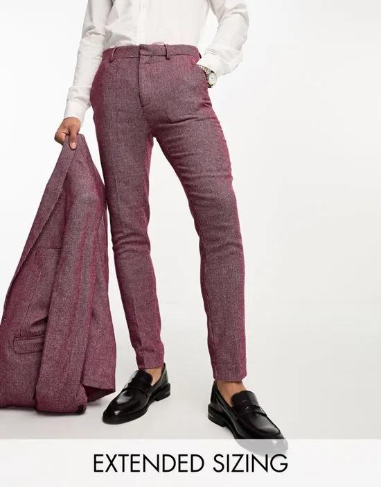 Wedding super skinny wool mix puppytooth suit pants in burgundy