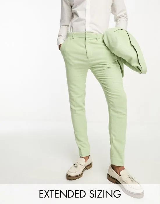 Wedding super skinny wool mix puppytooth suit pants in sage green