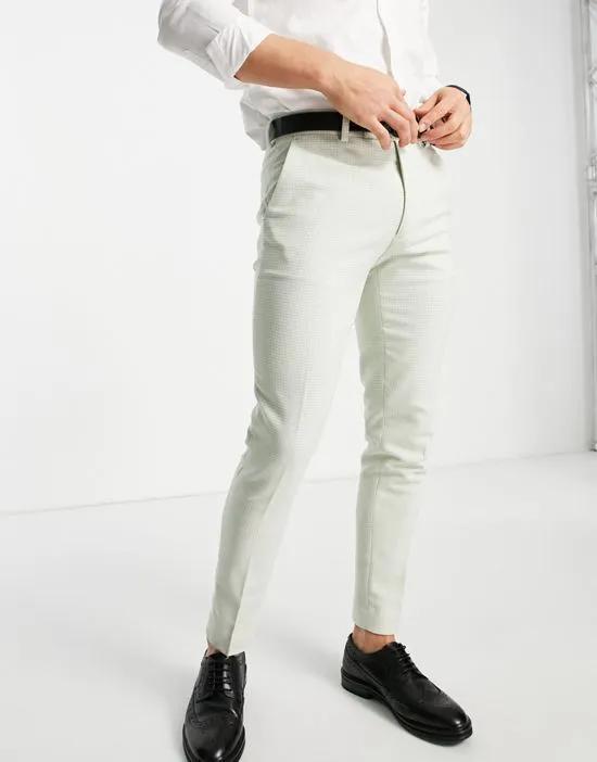 wedding super skinny wool mix smart pants with pastel green dog tooth check