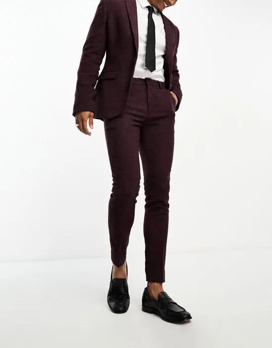 wedding super skinny wool mix suit pants in burgundy puppytooth