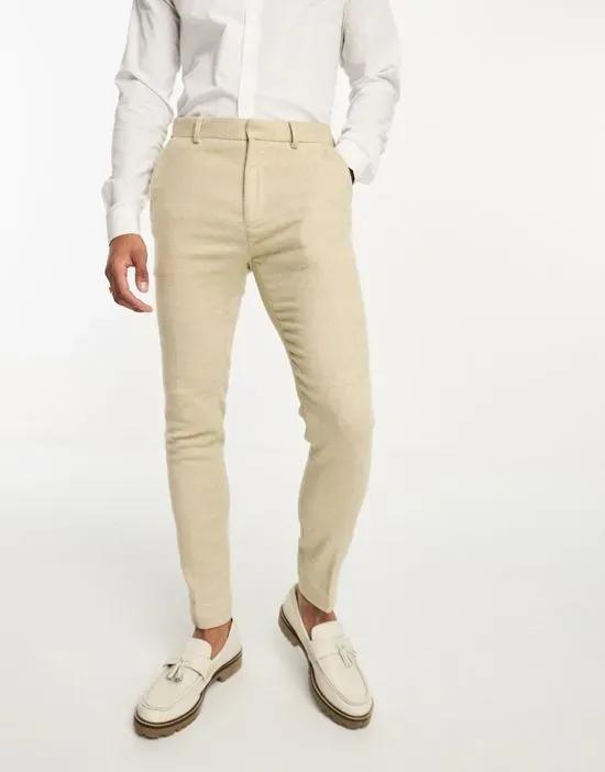 wedding super skinny wool mix suit pants in stone puppytooth
