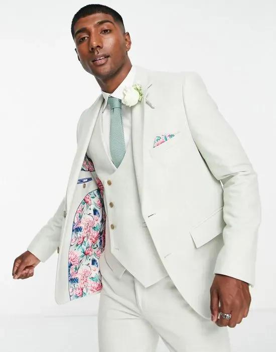 wedding wool blend slim fit tweed suit jacket in light green