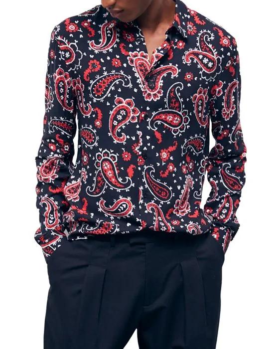 Western Paisley Long Sleeve Button Front Shirt