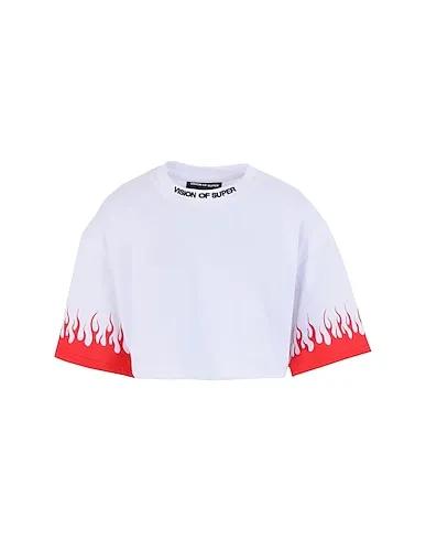 White Jersey Crop top WHITE CROP T-SHIRT RED FLAMES
