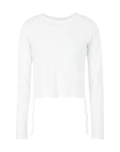 White Jersey Crop top WHITE SIDE RUCHED LONG SLEEVE T-SHIRT
