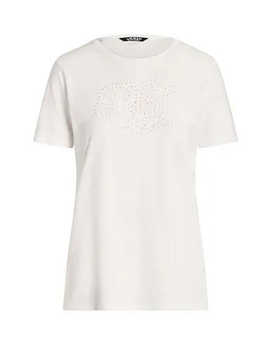 White Jersey T-shirt EYELET LOGO COTTON-BLEND TEE
