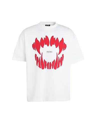 White Jersey T-shirt OFF WHITE T-SHIRT WITH RED MOUTH PRINT
