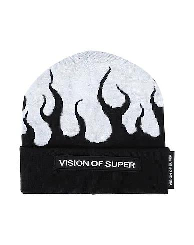 White Knitted Hat BLACK BEANIE WITH FLAMES