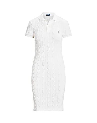 White Knitted Midi dress SKINNY FIT CABLE COTTON POLO DRESS
