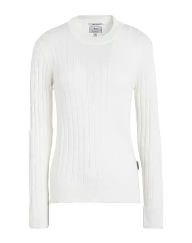 White Knitted Sweater COTTON RIBBED CREWNECK 
