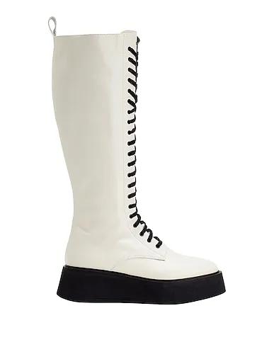White Leather Boots LEATHER PLATFORM TALL LACE-UP BOOTS
