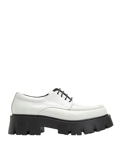 White Leather Laced shoes ABRADED LEATHER CHUNKY LACE UPS

