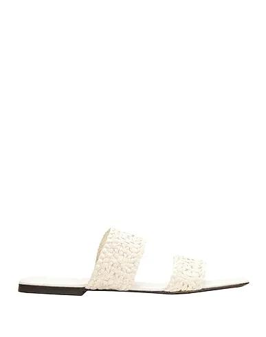 White Leather Sandals WOVEN LEATHER SQUARE TOE FLAT SANDAL

