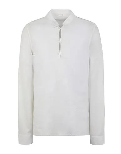 White Linen shirt LINEN-COTTON KOREAN COLLAR  L/SLEEVE SHIRT
