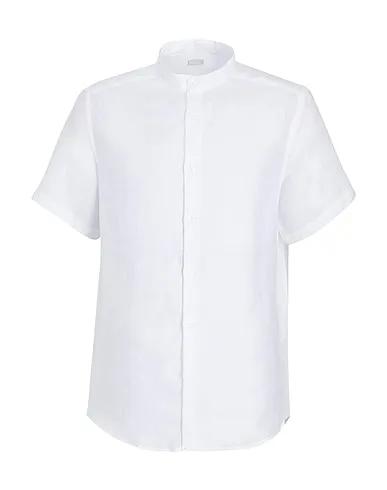 White Linen shirt LINEN KOREAN COLLAR S/SLEEVE REGULAR-FIT SHIRT
