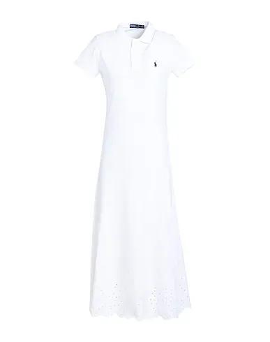 White Midi dress EYELET STRETCH COTTON MESH POLO DRESS
