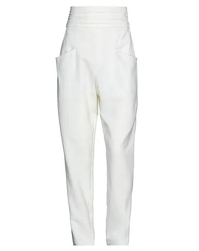 White Plain weave Casual pants