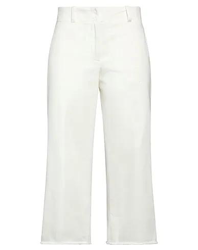 White Plain weave Denim pants