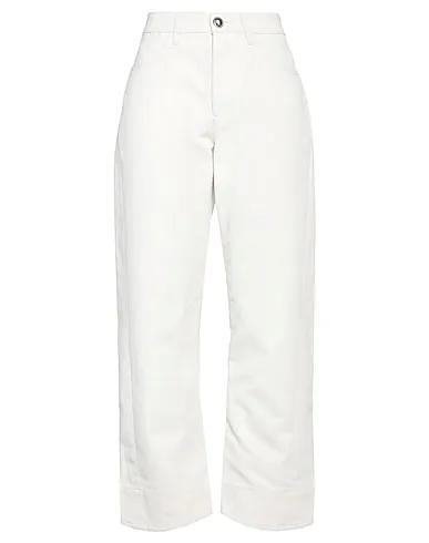 White Plain weave Denim pants