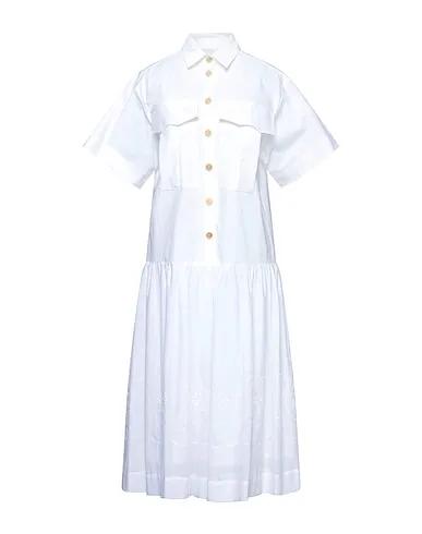 White Plain weave Midi dress