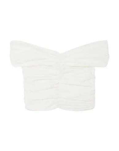 White Plain weave Off-the-shoulder top