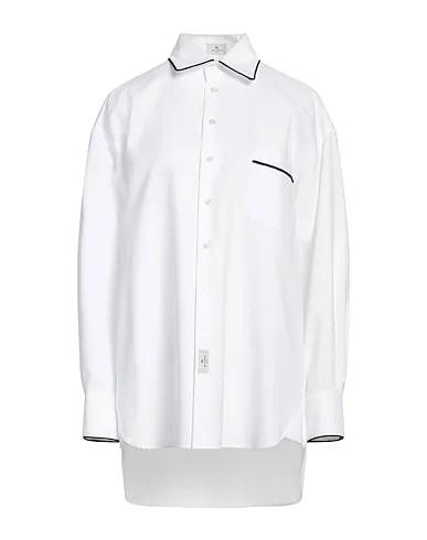 White Plain weave Patterned shirts & blouses