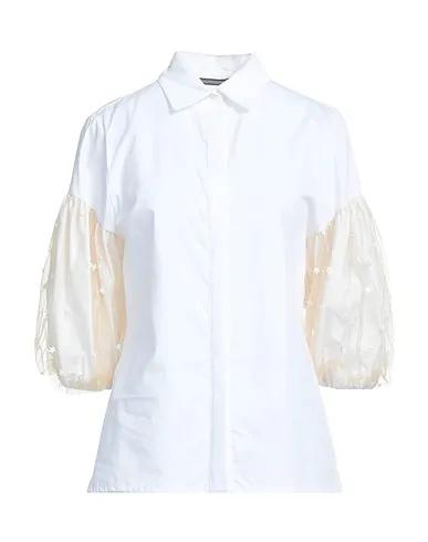 White Plain weave Patterned shirts & blouses